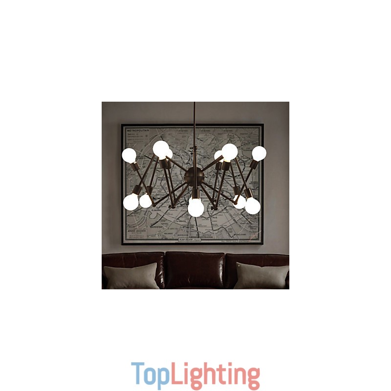 American Loft Black Lights Iron Spider Chandelier With 12 Heads