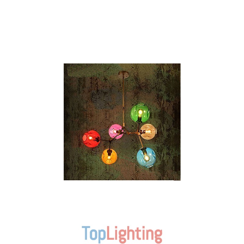 Art Color Glass Bulb Pendant 6 Light Chandelier