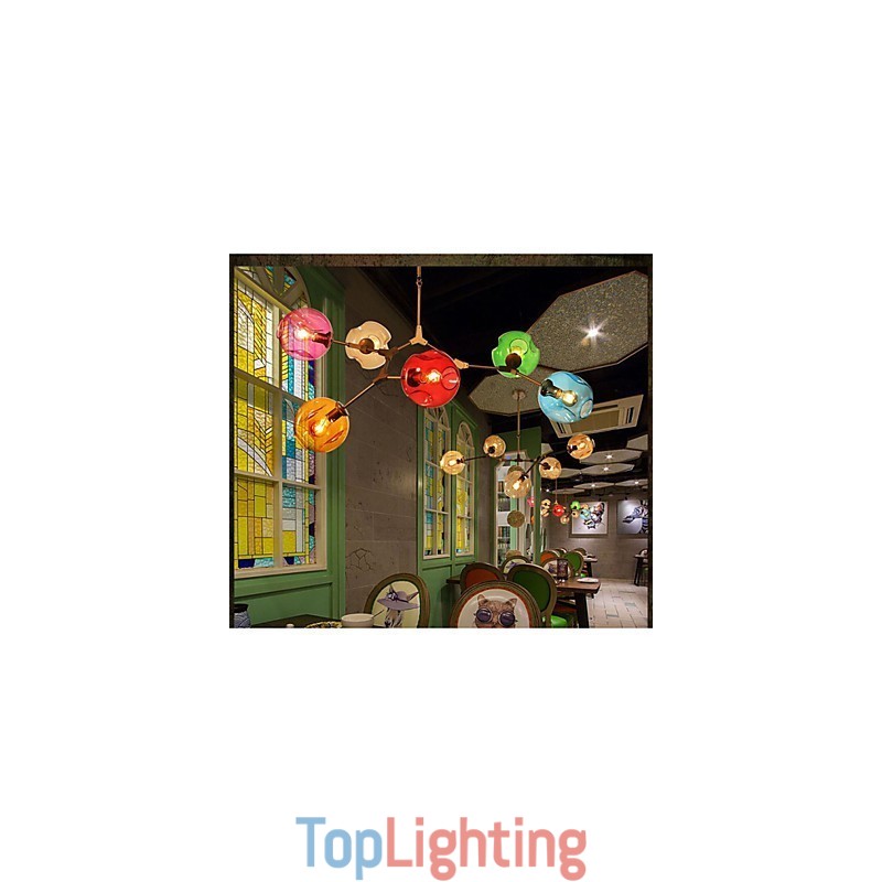 Art Color Glass Bulb Pendant 6 Light Chandelier