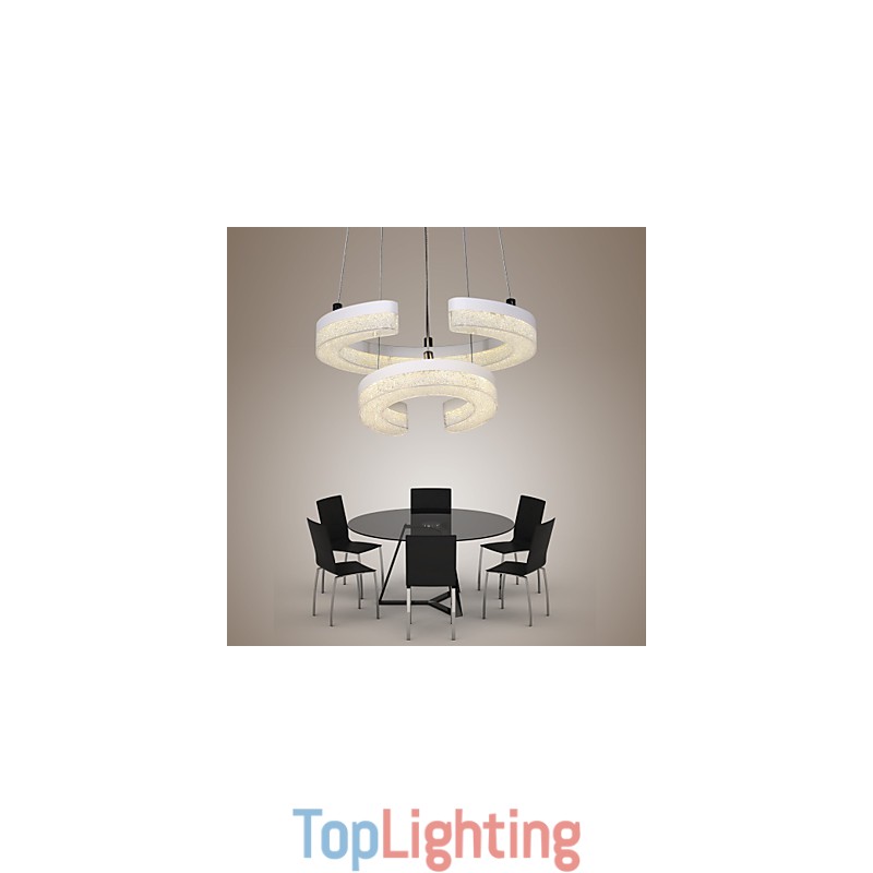 Crystal Pendant Light The Letter "C" Shape Modern Lamp Two Rings