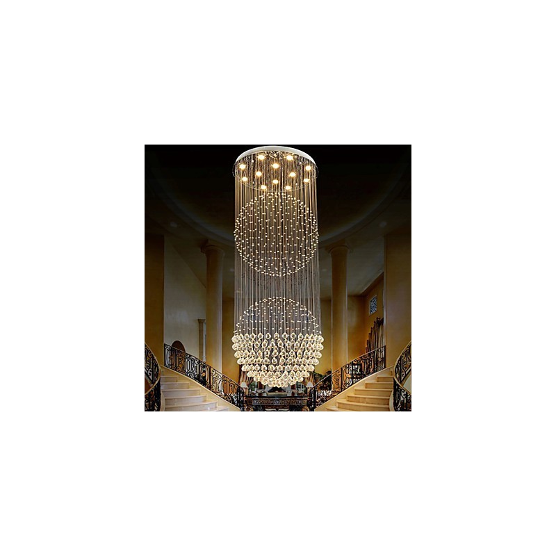 Pendant Light Modern Crystal Chandelier 12 Lights Silver Canpoy Clear Crystal Globe Ceiling Lamps Fixtures
