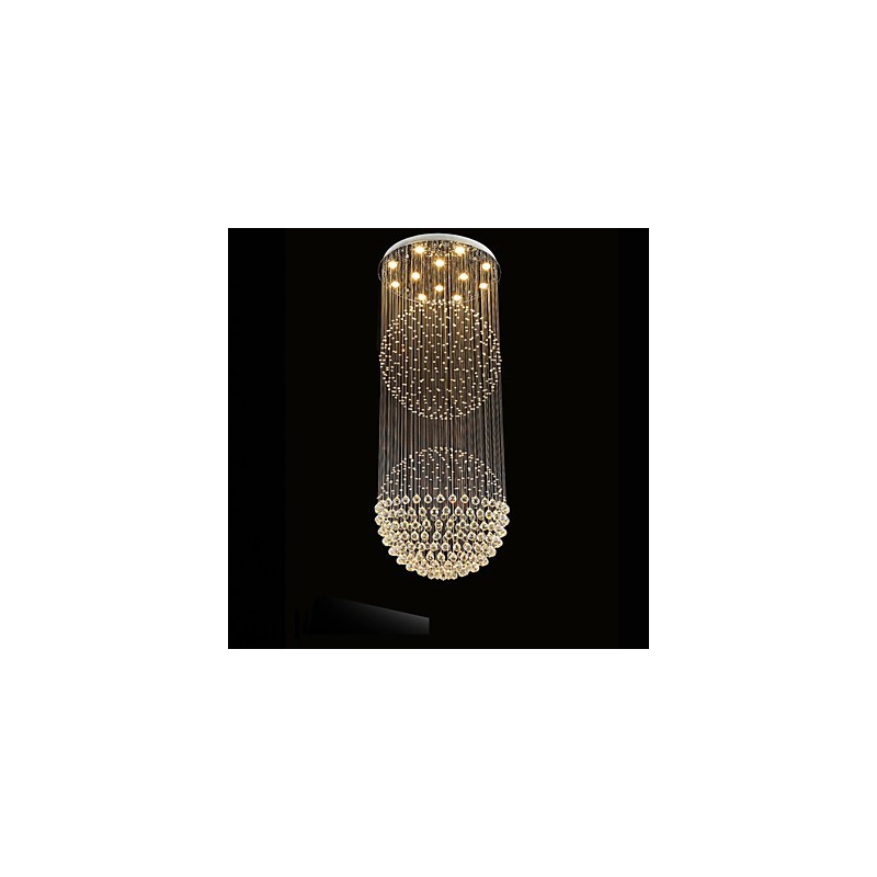 Pendant Light Modern Crystal Chandelier 12 Lights Silver Canpoy Clear Crystal Globe Ceiling Lamps Fixtures