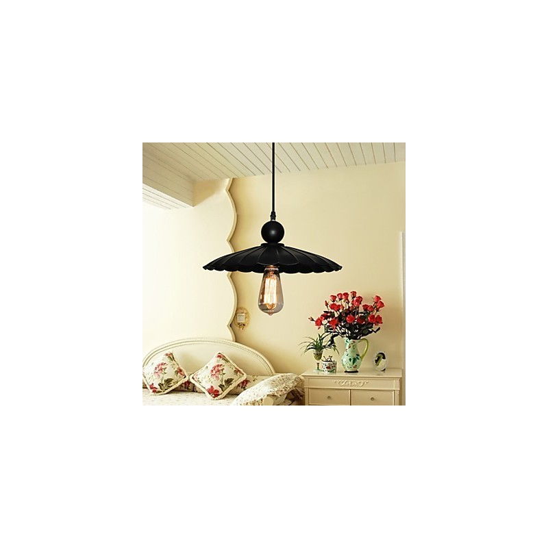 Medium Vintage Black Umbrella Metal Pendant With One Light