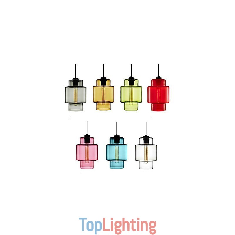 Single Head Art Glass Chandelier Pendant Light with Glass Shade (Grey Yellow Green Red Pink Blue White)