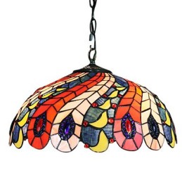 Pendant Light with 2 Light in Peacock Feather Patterned Shade