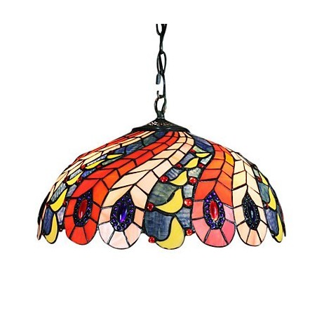 Pendant Light with 2 Light in Peacock Feather Patterned Shade Pendant Light with 2 Light in Peacock Feather Patterned Shade