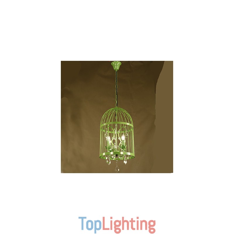 Vintage Iron Cage Staircase Lamp Chandelier Crystal