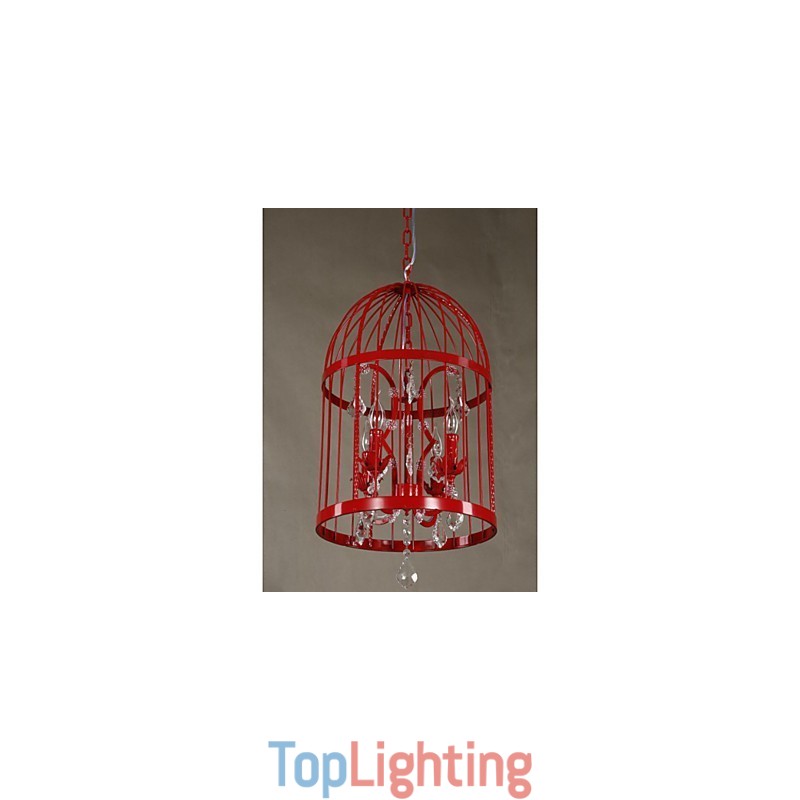 Vintage Iron Cage Staircase Lamp Chandelier Crystal