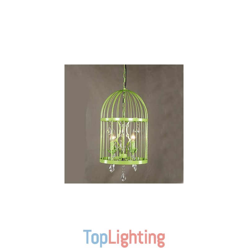 Vintage Iron Cage Staircase Lamp Chandelier Crystal