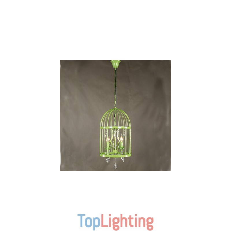 Vintage Iron Cage Staircase Lamp Chandelier Crystal