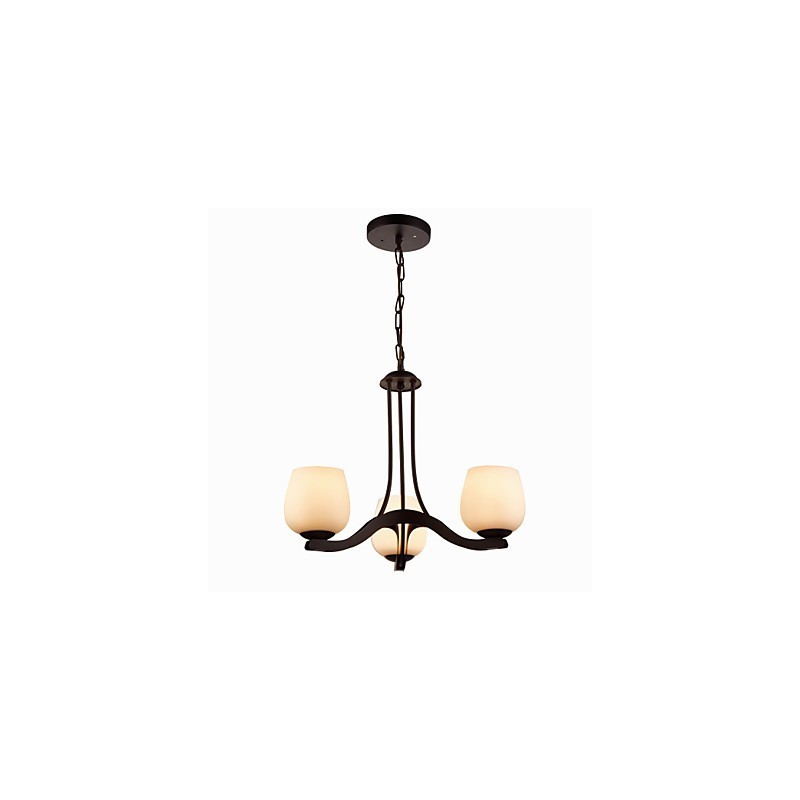 Iron Painting Chandelier with Glass Shade Classic Lighting Lamp 3 Heads