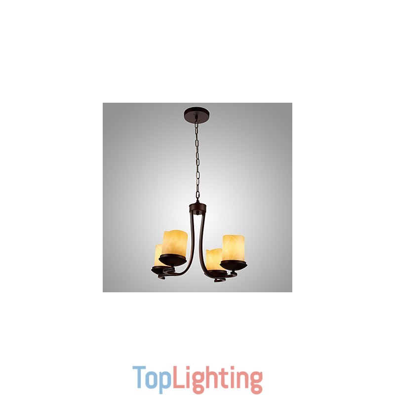 Iron Painting Chandelier with Glass Shade Classic Candle Lighting Lamp 4 Heads