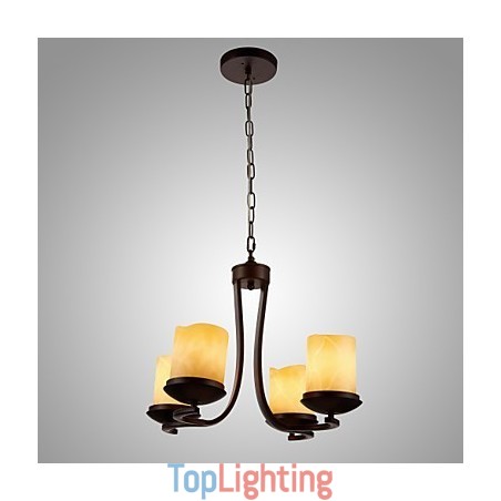 Iron Painting Chandelier with Glass Shade Classic Candle Lighting Lamp 4 Heads Iron Painting Chandelier with Glass Shade Classic Candle Lighting Lamp 4 Heads