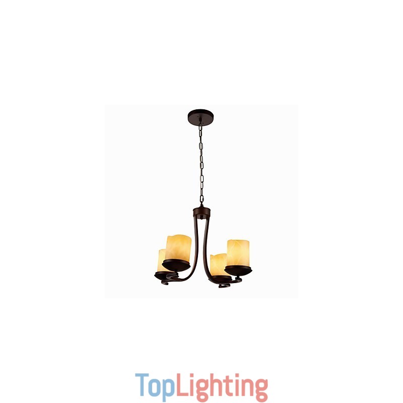 Iron Painting Chandelier with Glass Shade Classic Candle Lighting Lamp 4 Heads