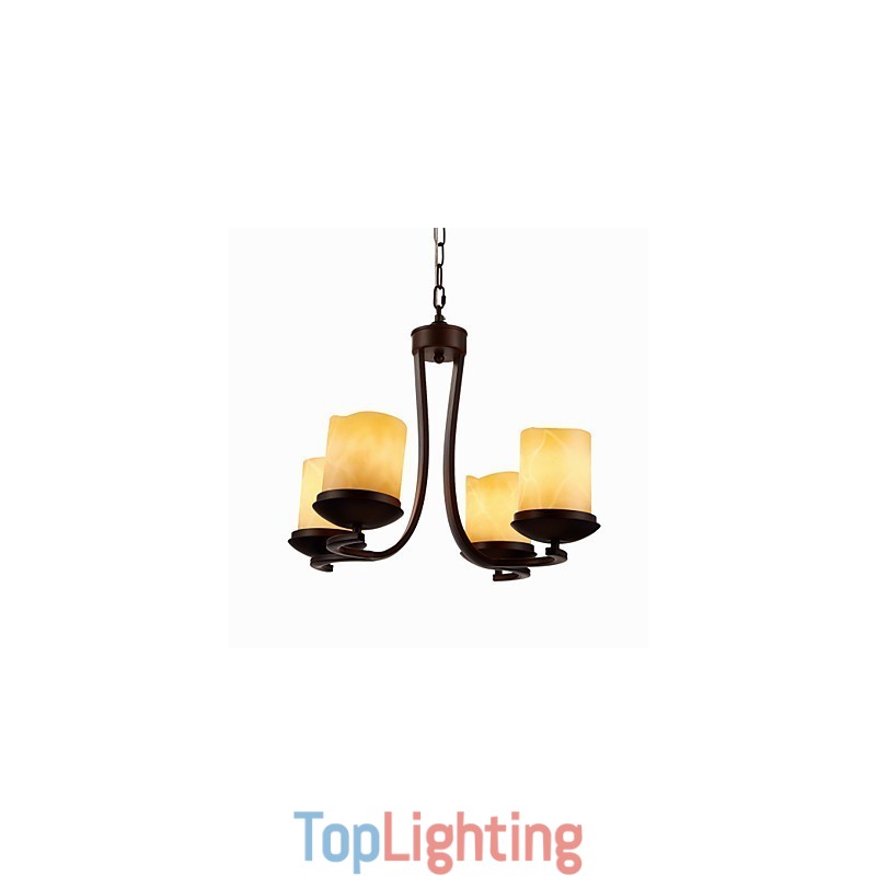 Iron Painting Chandelier with Glass Shade Classic Candle Lighting Lamp 4 Heads