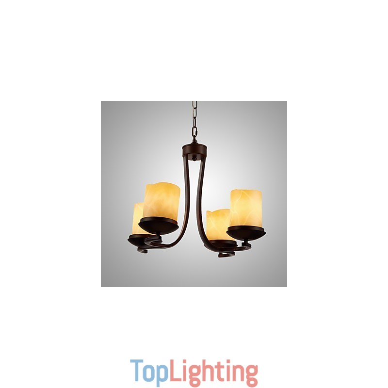Iron Painting Chandelier with Glass Shade Classic Candle Lighting Lamp 4 Heads