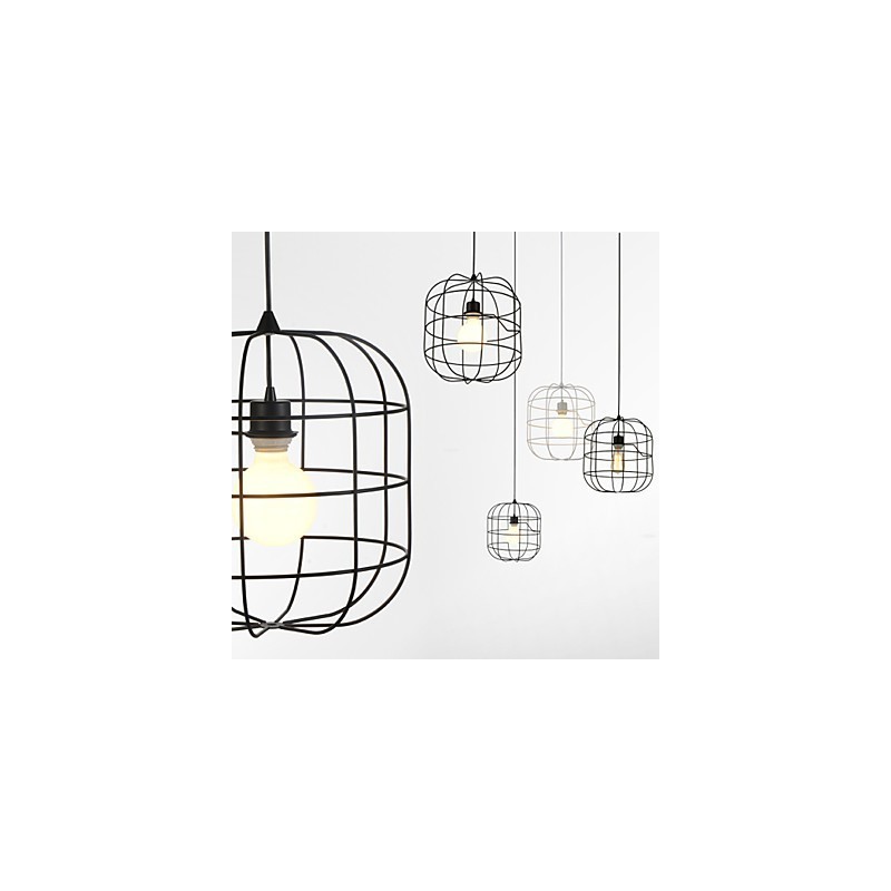 Mini Artistic Birdcage Pendant Lamp 1 Light Mordern Simplicity Finish Black White Metal Carbon Steel Droplight