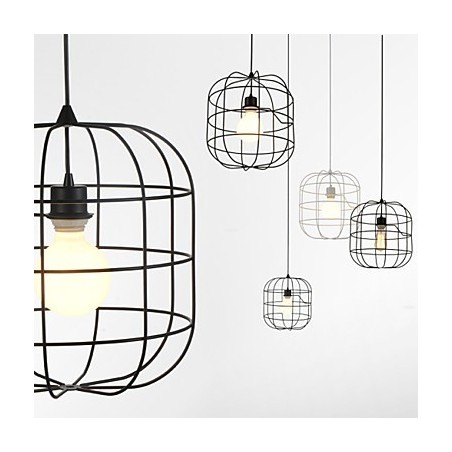 Mini Artistic Birdcage Pendant Lamp 1 Light Mordern Simplicity Finish Black White Metal Carbon Steel Droplight