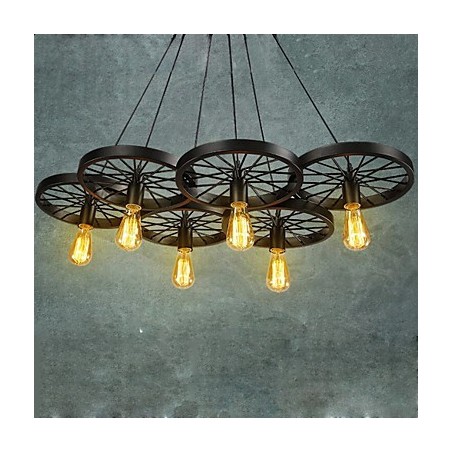 Loft Pendant Light Wheel Chandelier Rustic Vintage Retro Country Dining Metal+Painting Loft Pendant Light Wheel Chandelier Rustic Vintage Retro Country Dining Metal+Painting