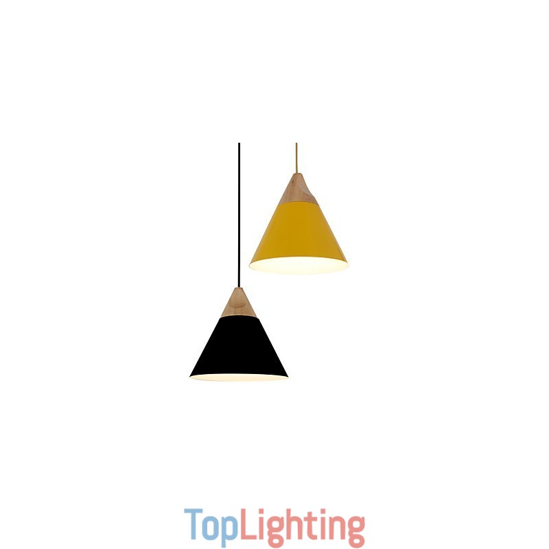 Mini Artistic Cone Pendant Lamp 1 Light Mordern Simplicity Finish Black White Yellow Aluminum & Wooden Droplight