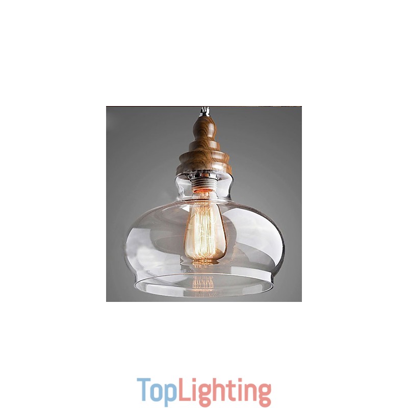 Vintage Style Wooden Crystal Pendant Light (Dia 24cm)